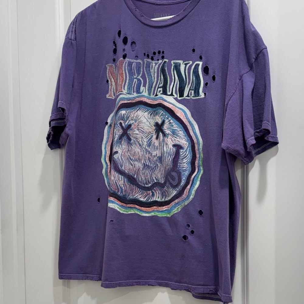 Nirvana Urban Outfitters Distressed Purple Graphic T-Shirt
